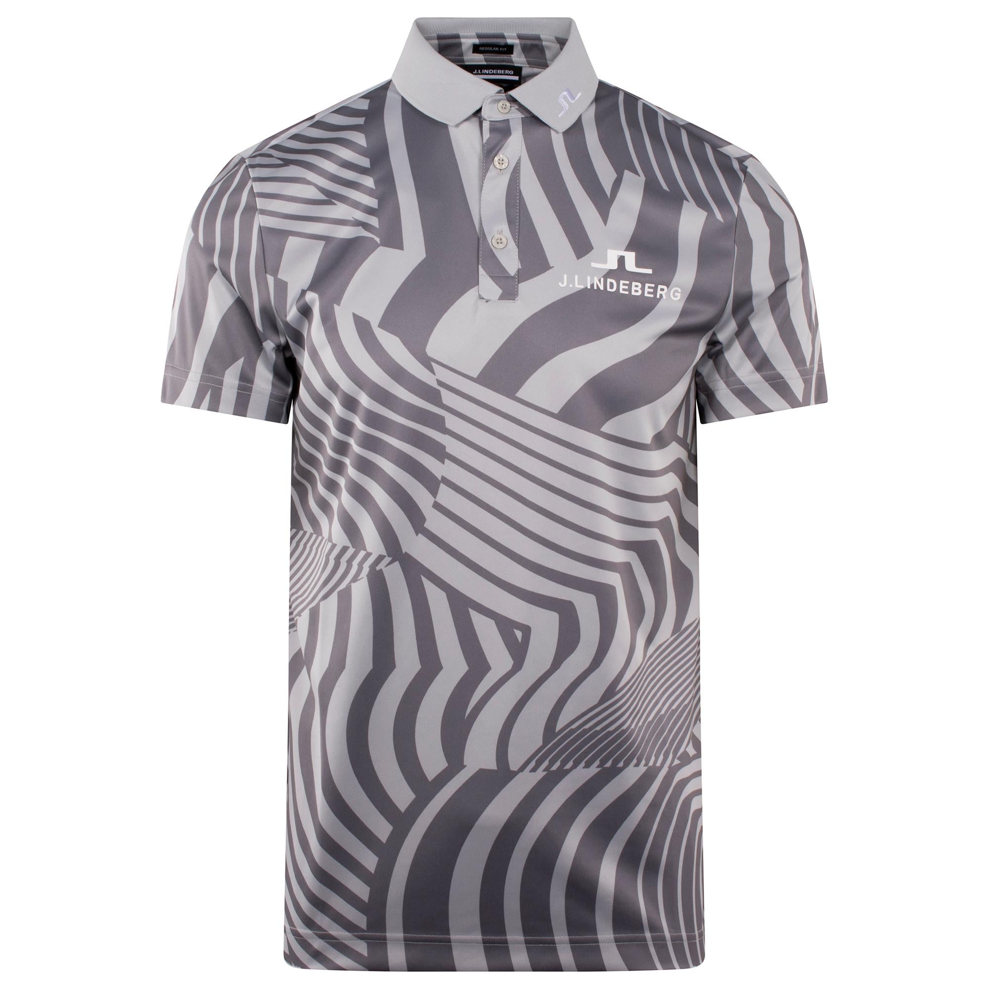 J Lindeberg KV Tour Print Mens Golf Polo Shirt Dazzle Wave Light Grey Melange